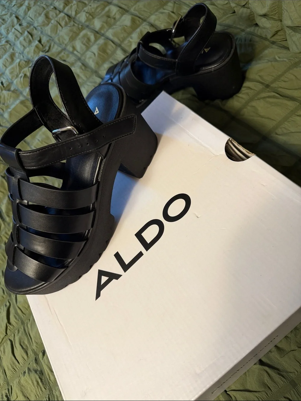 Aldo Black Strappy Chunky Heel Sandals